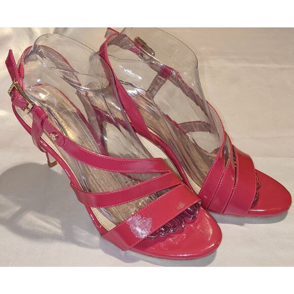 Antonio Melani Raspberry Pink Patent Leather Strappy Heels Sandals Size 8.5 - Picture 2 of 10